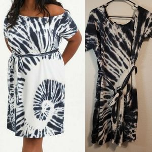 TORRID | Mini French Terry Off-Shoulder Tee Shirt Dress - Navy Tie Dye (Size 12)